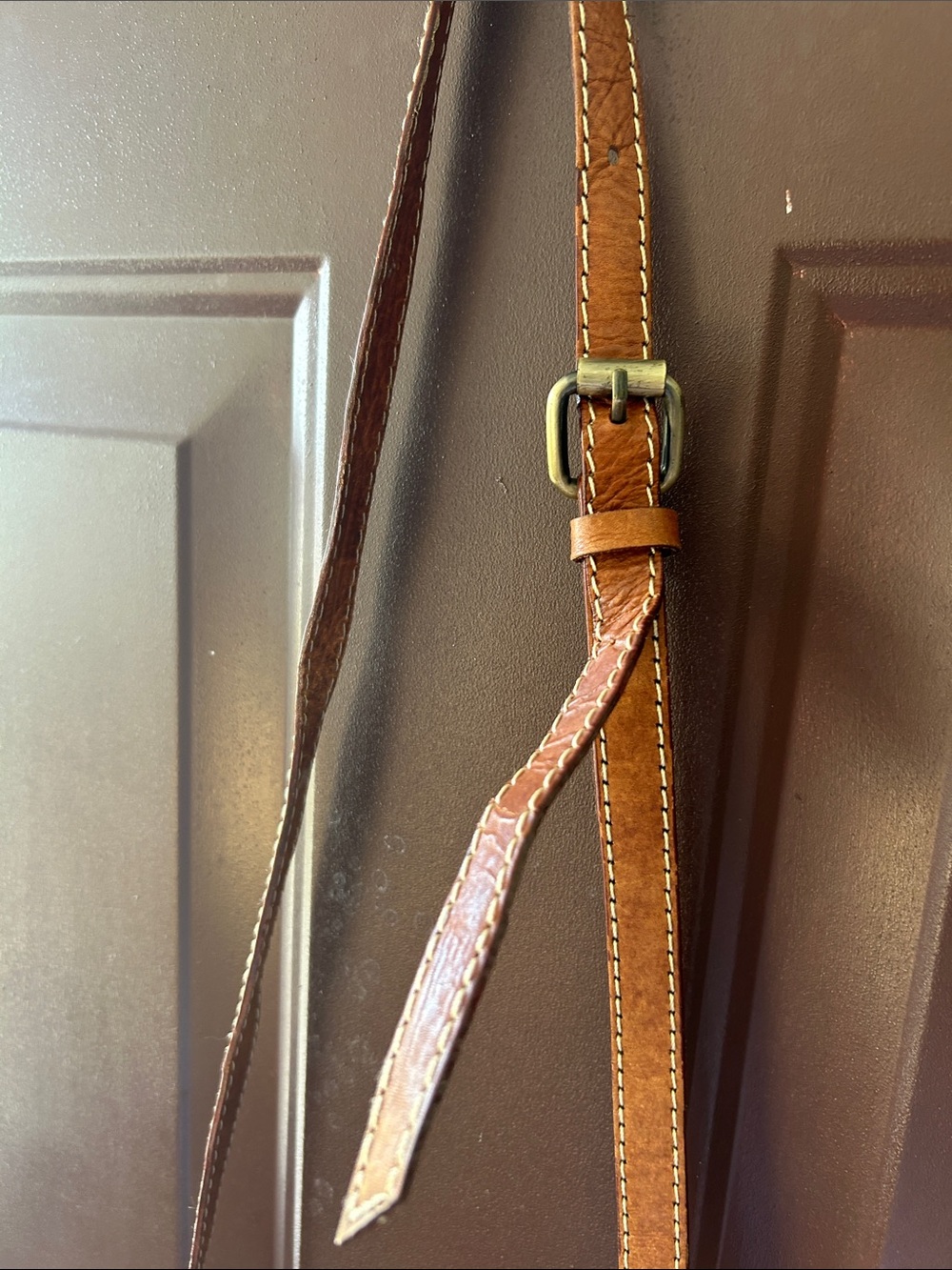 Woven Round Straw Crossbody Bag with Brown Leather Strap - Picture 5 of 6